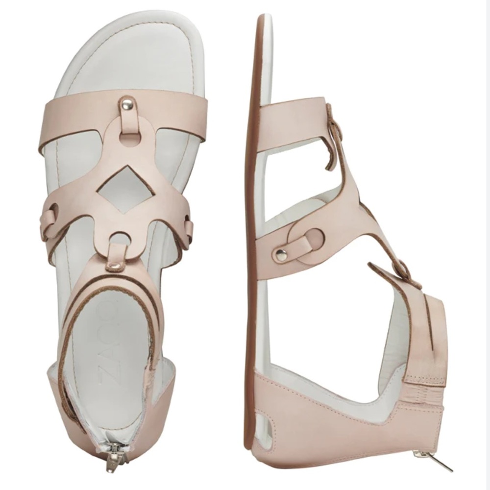 Zaqq Maroq Nude Leather Zipper Ankle Sandals 38